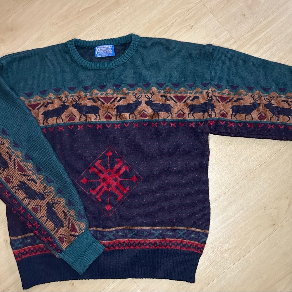 Rare Vintage Pendleton Sweater Nordic Deer Men’s Size X-Large Made In USA - Picture 2 of 11
